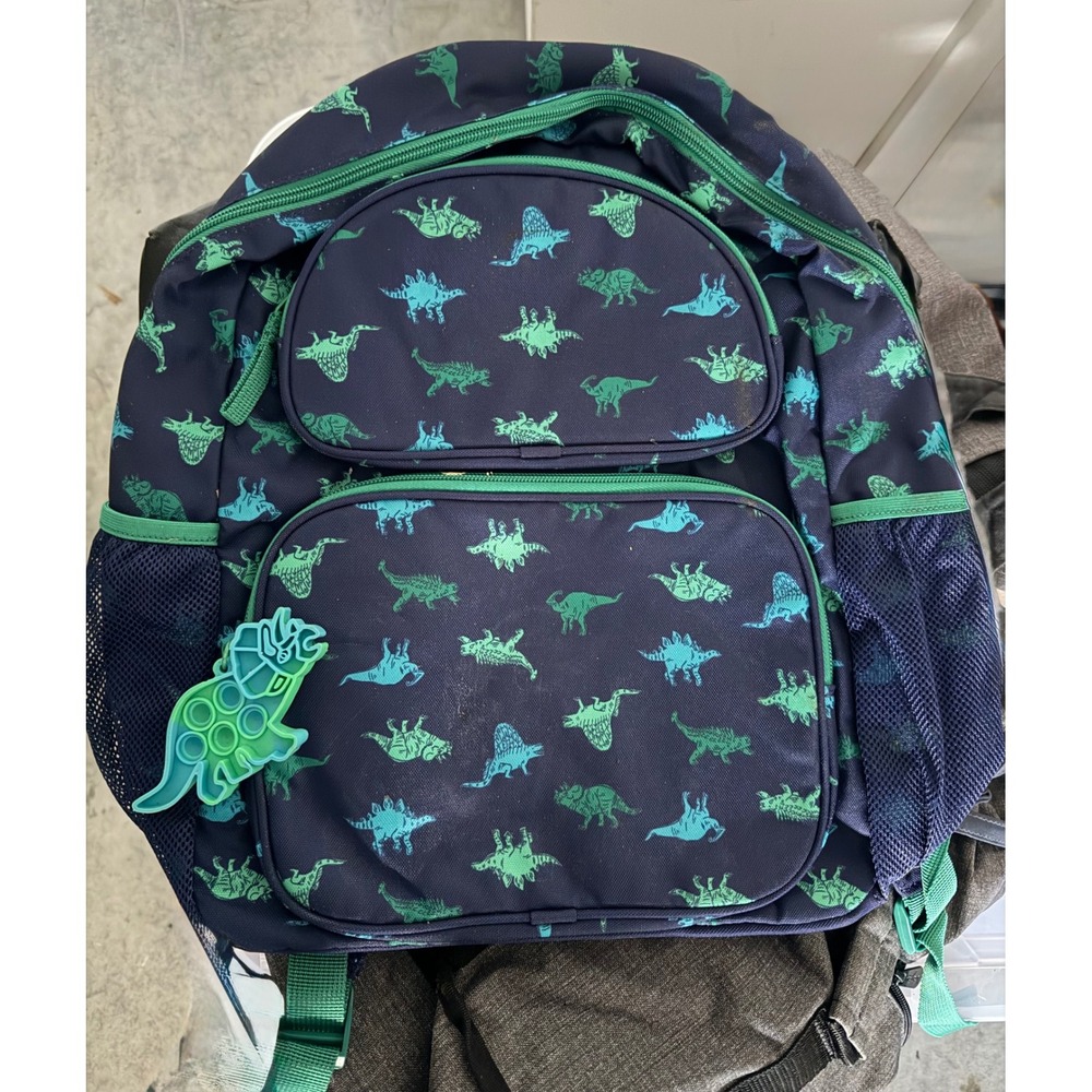 Cat & Jack Boys Dinosaur Backpack Navy Blue Green with Fidget Toy Zipper Pull